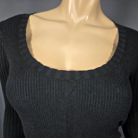 Y2K Parasuco Black Skinny Ribbed Long Sleeve Sweater Size S Goth Grunge Academia - Picture 4 of 9